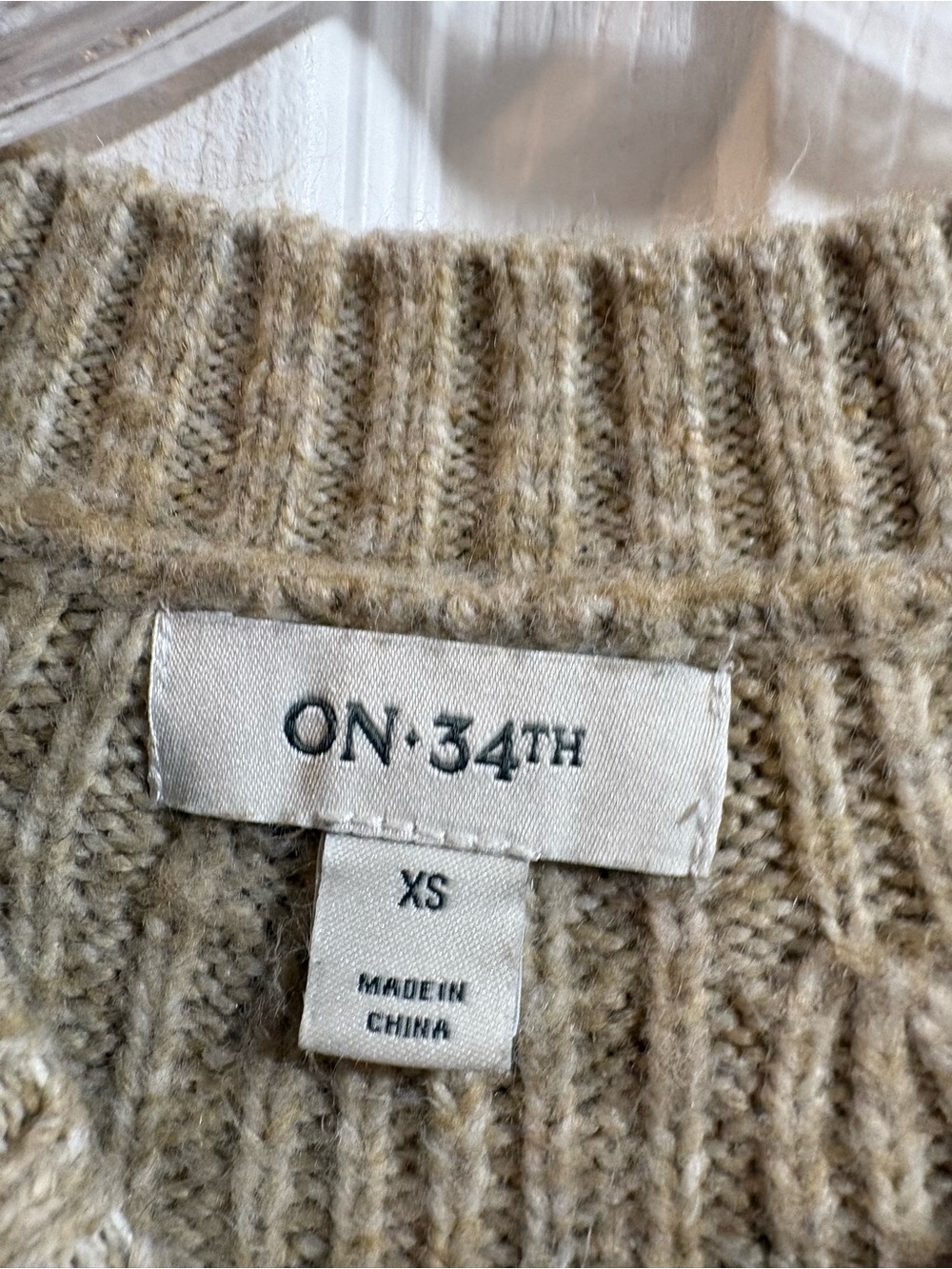 Pearl-Accent Cable Knit Crewneck Sweater in oatmeal coquette romantic academia - Picture 5 of 5